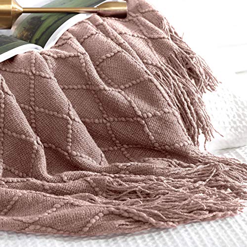 Walensee Throw Blanket For Couch, 50 X 60 Dusty Pink, Acrylic Knit Woven Summer Blanket, Lightweight Decorative Soft Nap Throw With Tassel For Chair Bed Sofa Travel Picnic, Suitable For All Seasons #TOP2