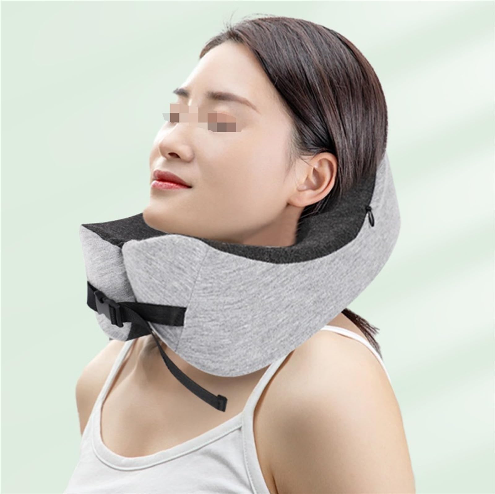 Compact Coussin De Voyage Oreiller De Voyage en Mousse À Mémoire Forme, Cervical Coton pour Avion avec Cache-Yeux Et Sac Rangement pour Bouchons d'oreilles Adultes Bureau
