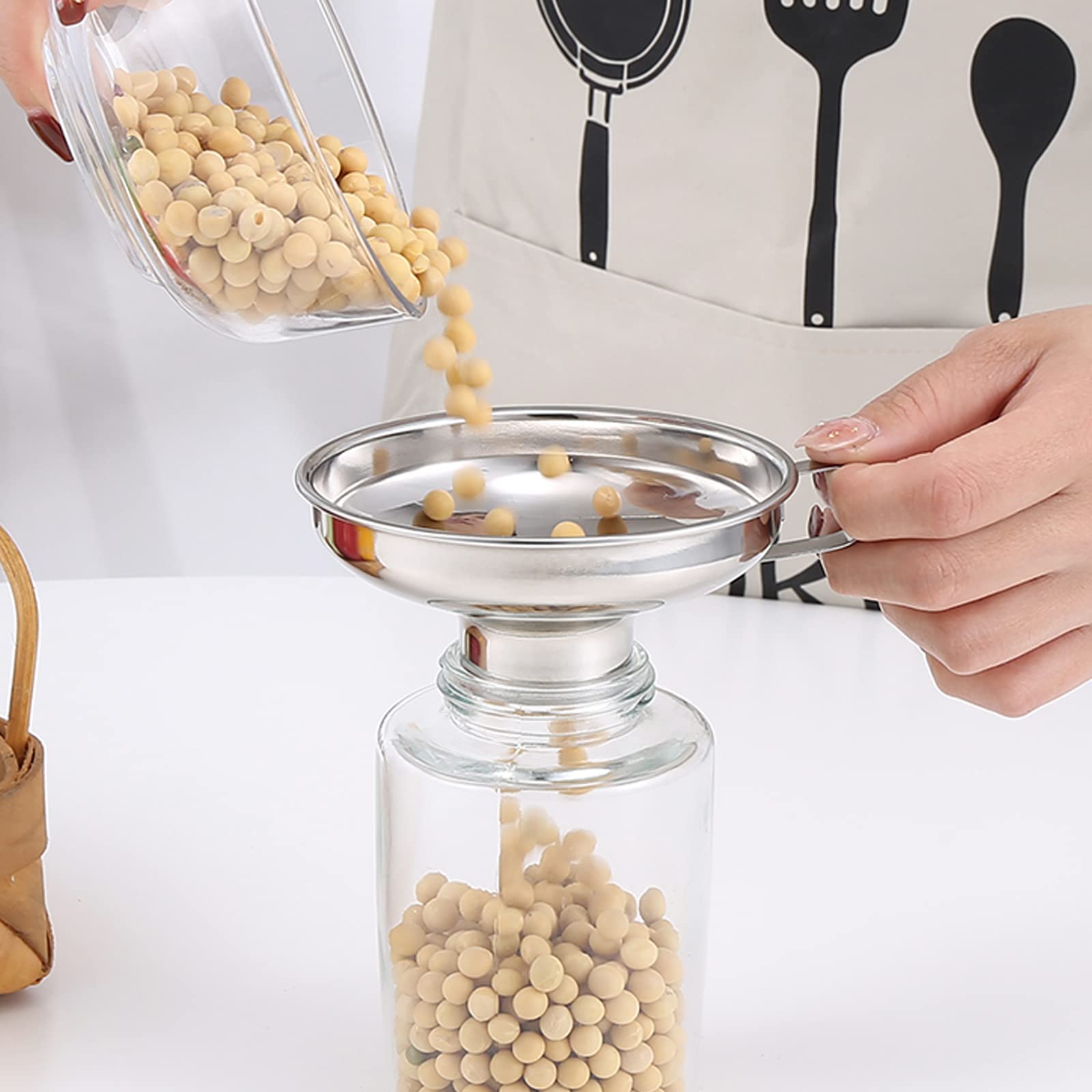 4 pezzi Imbuto da cucina in acciaio inox con pinze per barattoli di conservazione, piccolo imbuto per marmellata, per liquidi, profumi, polveri, oli (argento)