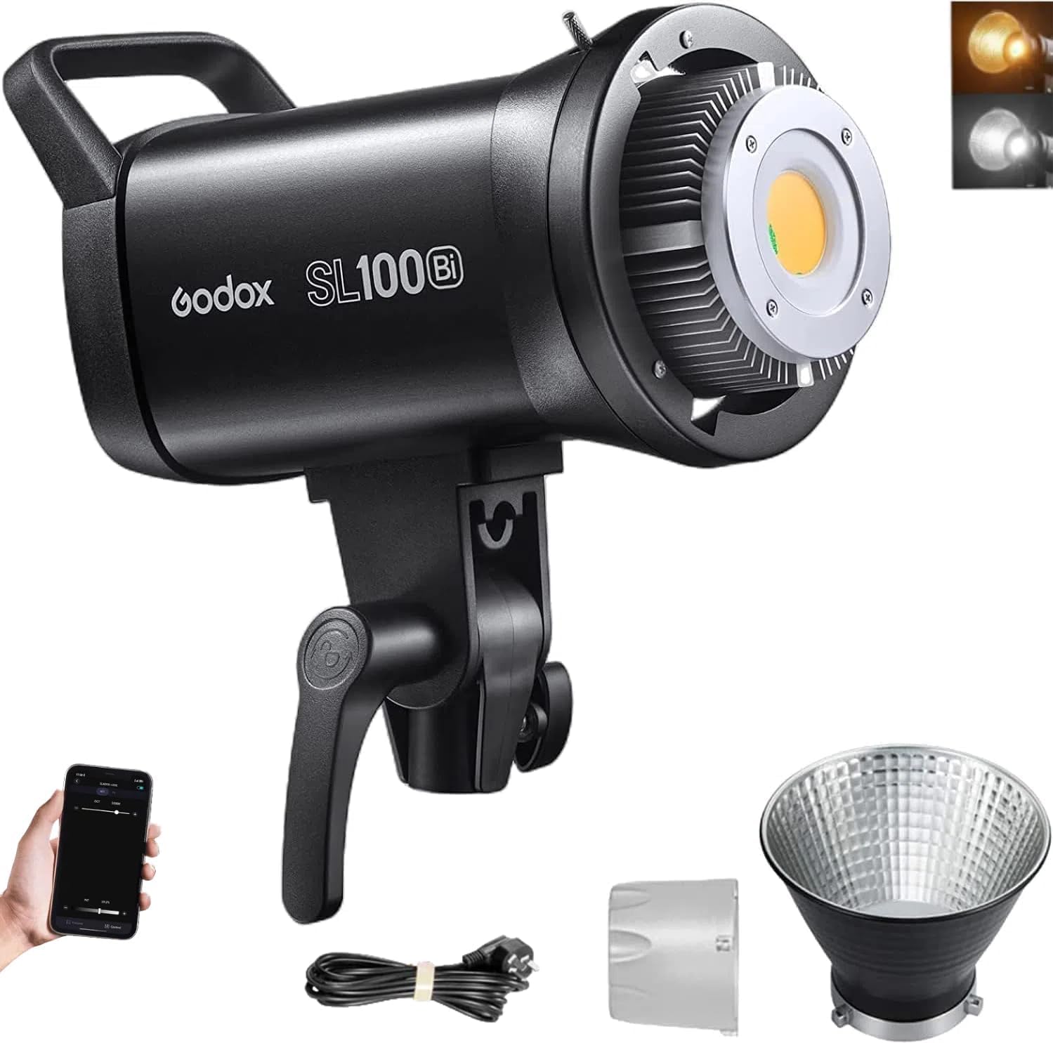 Godox SL100Bi 100W Bi-Color LED Video Light, 32100Lux@1M with Godox RC-A6 Remote Controller, 2800K-6500K CRI/TLCI 96+/97+ LED Studio Light, 11 FX Effects Studio LED Continuous Video Light Bowens Mount