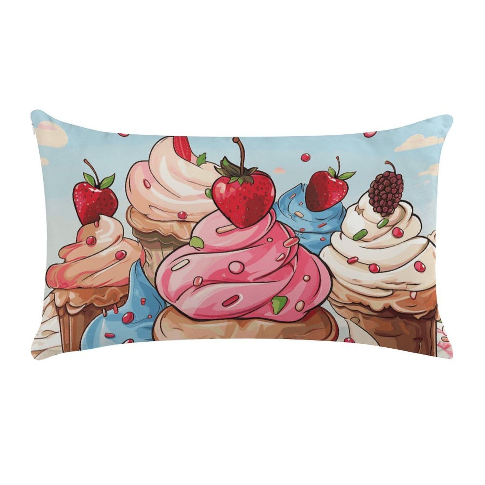 Cupcakes and Ice Cream Pillow Cases for Sofa, Super Soft Plush Pillow Cover with Zipper, Luxury Cozy Pillow Shams for All Seasons, Lightweight Pillowcases for Bedroom, 12" X 20"