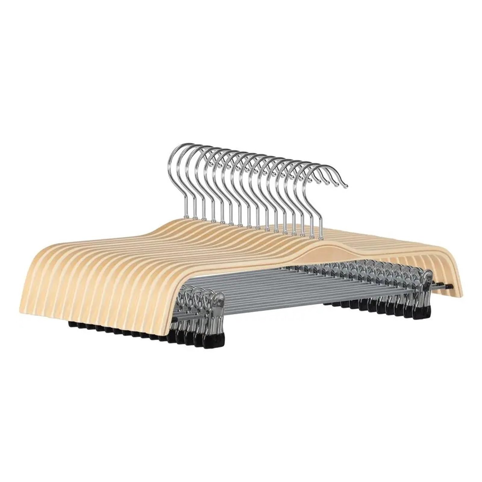 Wooden hangers Natural Wooden Pants Hangers with Clips, 16 Pack Wood Skirt Trouser Hanger for Jeans, Slacks for suit