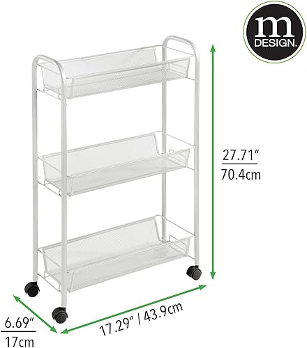 Miniatura 3 de mDesign Carrito organizador de almacenamiento con ruedas de acero con 3 estantes para lavandería, vestíbulo, garaje, organización de baño, capacidad