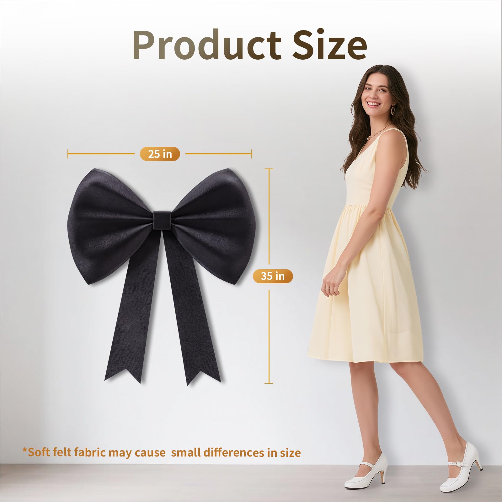 Mixifox Large Black Bow Decor, 35''×25'' Big Bow Decorations for Birthday Party, Giant Velvet Felt Bow for Backdrop, Wall Decor, Wedding, Baby Shower, Room, Christmas, Dinner, Event Decorations