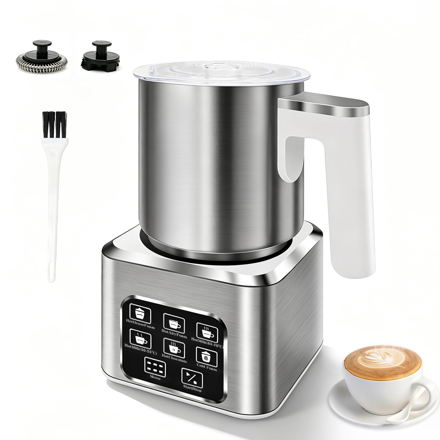 Espumador y vaporizador eléctrico 6 en 1, espumador y calentador de leche eléctrico de gran capacidad y desmontable, máquina automática de espuma fría y caliente, con jarra de acero inoxidable, 16.9