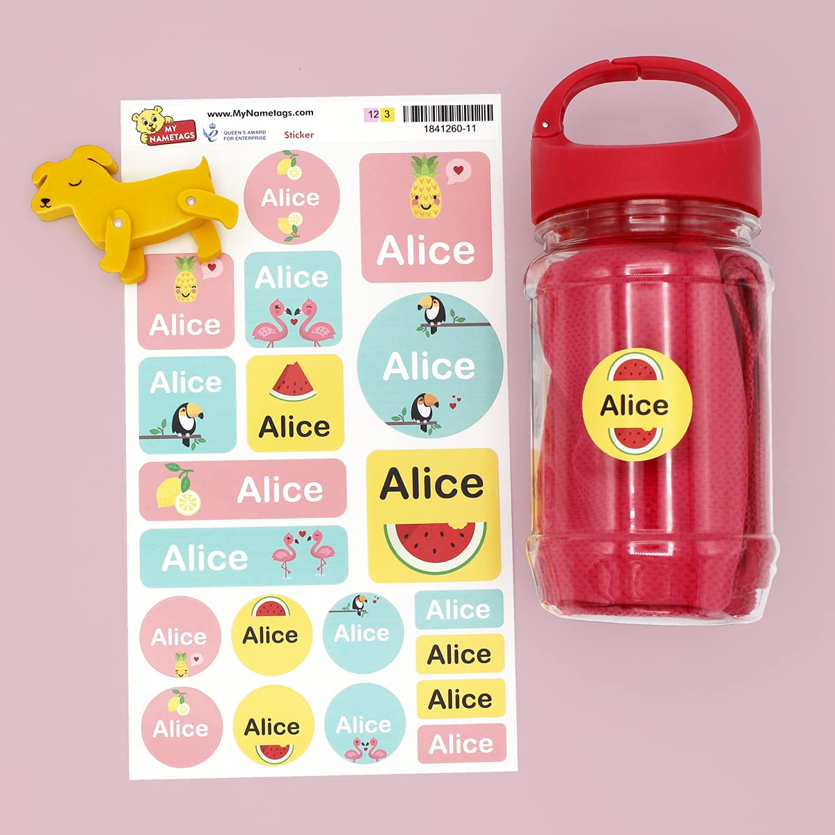 My Nametags® 21 Maxi Sticker Set to Label Big Items | No-Iron Waterproof Name Labels in Various Shapes & Sizes | Fun Large Stickers for School, Nursery & Kindergarten | Tropical Label Set