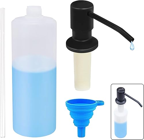 Dispensador de jabón para fregadero de cocina (negro mate), dispensador de jabón de fregadero de diseño integrado, repuesto desde la parte superior,