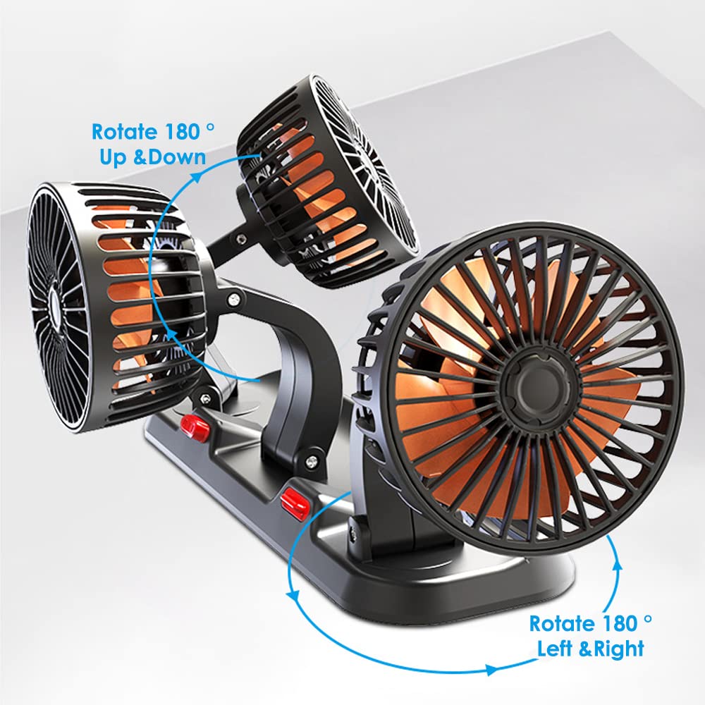 Elektryczny trójgłowicowy elektryczny cyrkulator powietrza chłodzącego, automatyczny 360°, przenośny wentylator chłodzący do sedana, SUV/RV/łodzi/ciężarówki
