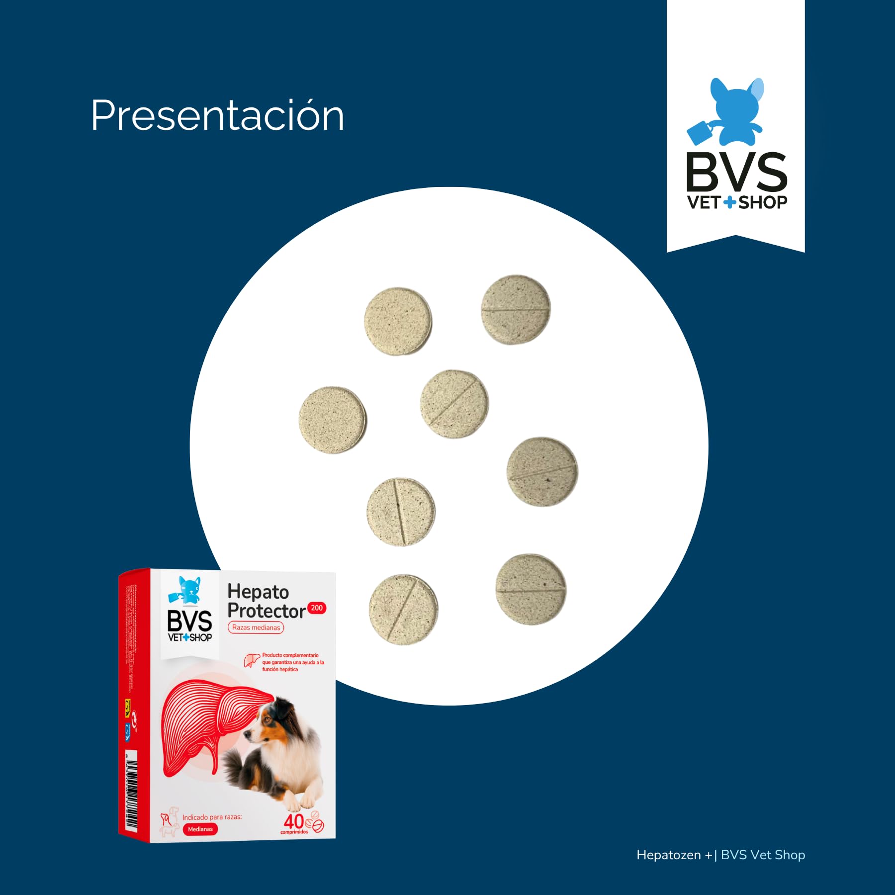 BVS Vet Shop | Hepato Protector Plus 40 Comprimidos para Perros y Gatos | Ayuda a la función hepática de tu Perro o Gato | 200/50 - Razas Medianas y Grandes