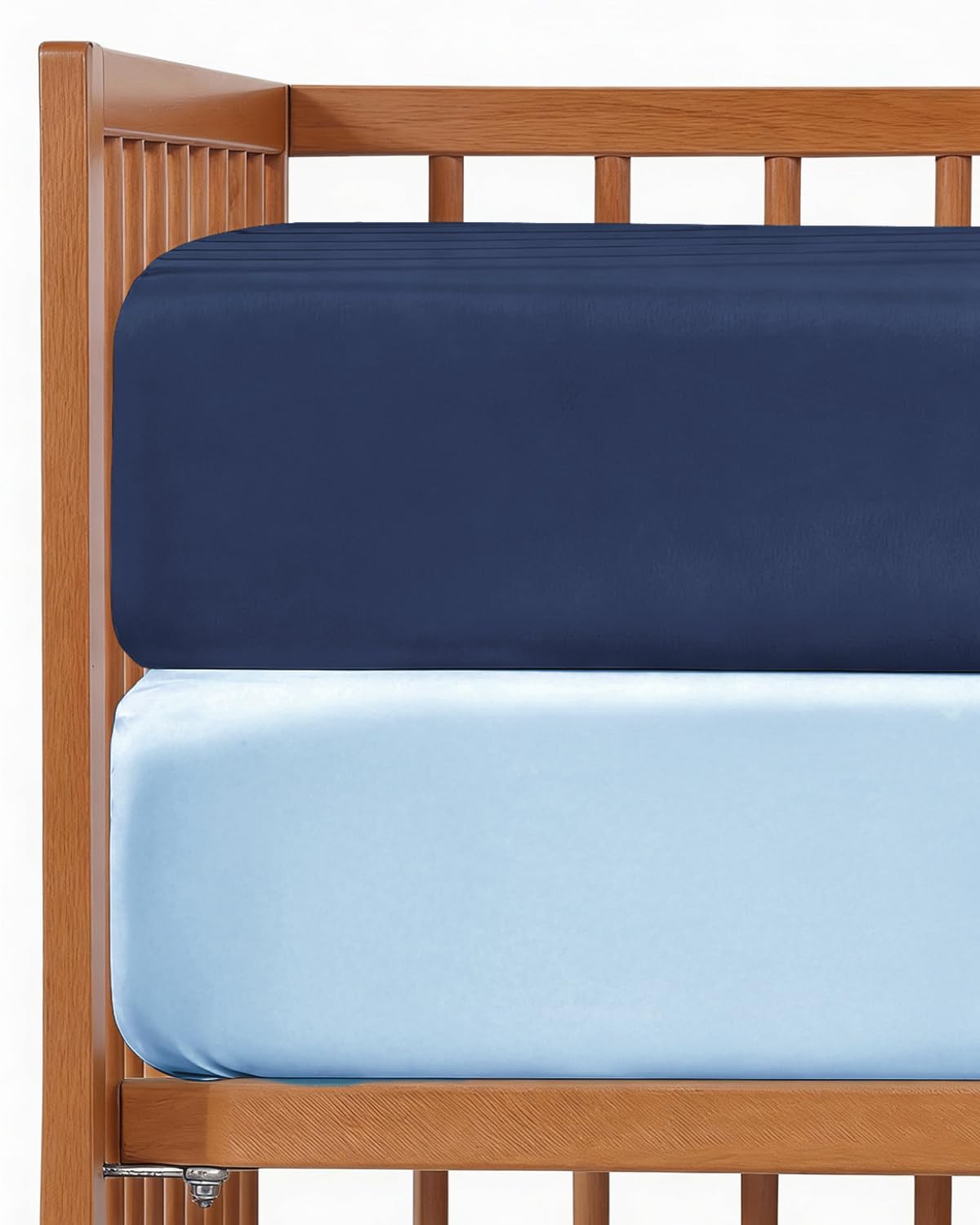 Crib Sheets - Pack of 2 Fitted Sheets for Standard Crib - Navy Baby Blue
