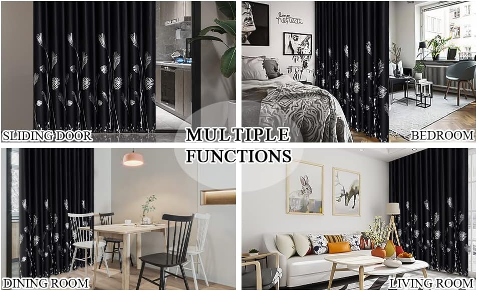 Miniatura 9 de Estelar Textiler Cortina opaca ancha para puerta corredera de 100 pulgadas de ancho x 84 pulgadas de largo, cortina con palmera plateada y cortina