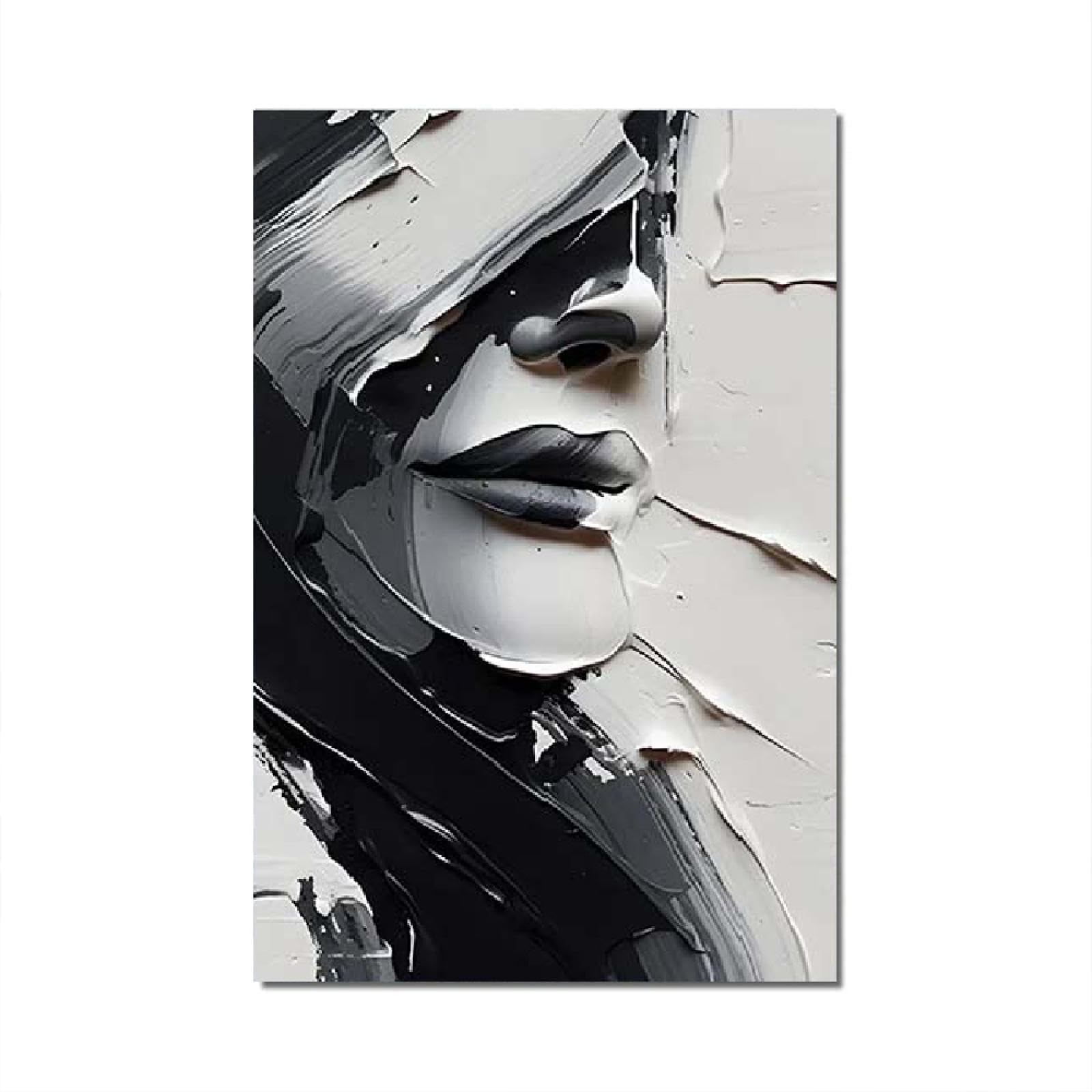 18meng Art Abstrakt Wandbilder XXL Schwarz und Weiß Gesichter 200x100 cm 1 tlg Modern Groß Leinwand Bilder Wanddeko Wandbild Wohnzimmer Schlafzimmer Canvas Desing Wand Bild auf Leinwand Ungerahmt