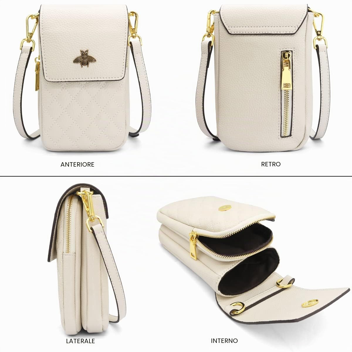 HNOOM Borsa a Tracolla per Cellulare Vera Pelle Borsa Piccola Tracolla Donna Portafoglio a Tracolla Crossbody Bag Portamonete con fessure per carte a tracolla