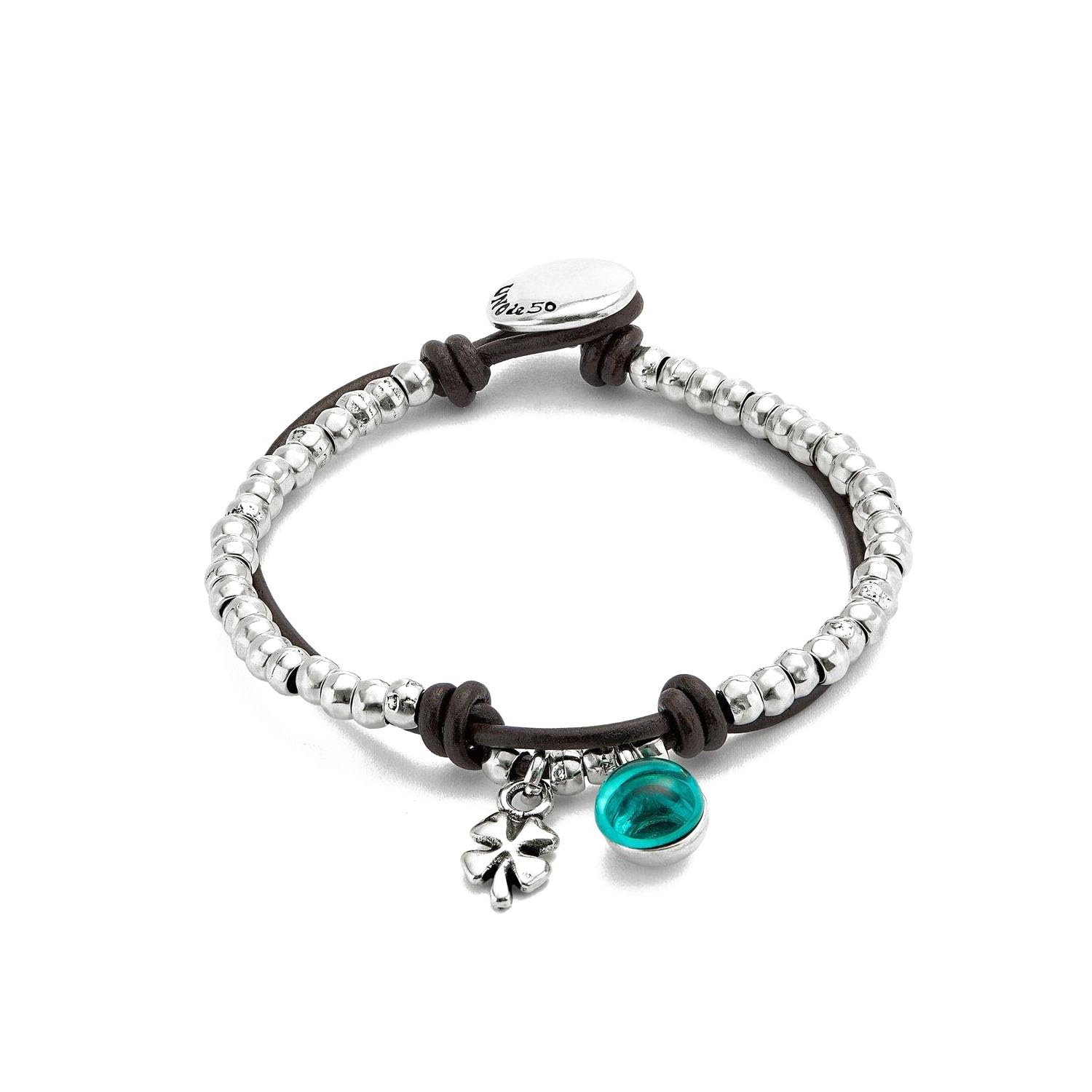 Uno de 50 | Ball Bracelet | Leather and Green Murano Glass | Silver Plated with Sterling Silver | Handmade Jewellery | Made in Spain, Mediano, Murano Glass, Not a Gemstone, Mediano, Murano glass, No