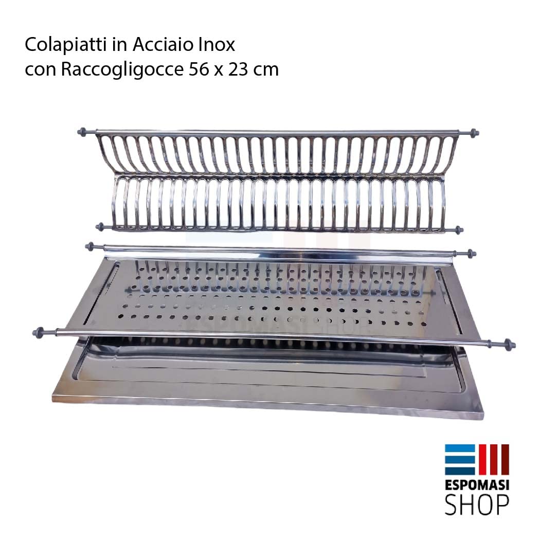 ESPOMASISHOP ScolapiattiI In ACCIAIO INOX Da Incasso Con Vaschetta Raccogligocce VARIE MISURE 86 76 66 56 cm MADE IN ITALY (56 CM)