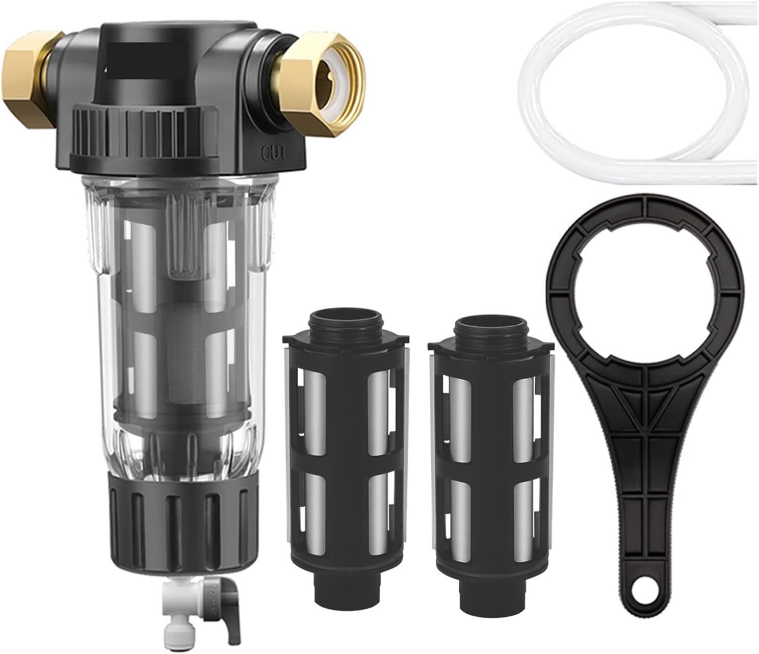 Water Filter System, Pre Filter Whole House Spin Down Sediment Water Filter Central Prefilter Purifier System Backwash Stainless Steel Mesh(Host and 3X Filter)