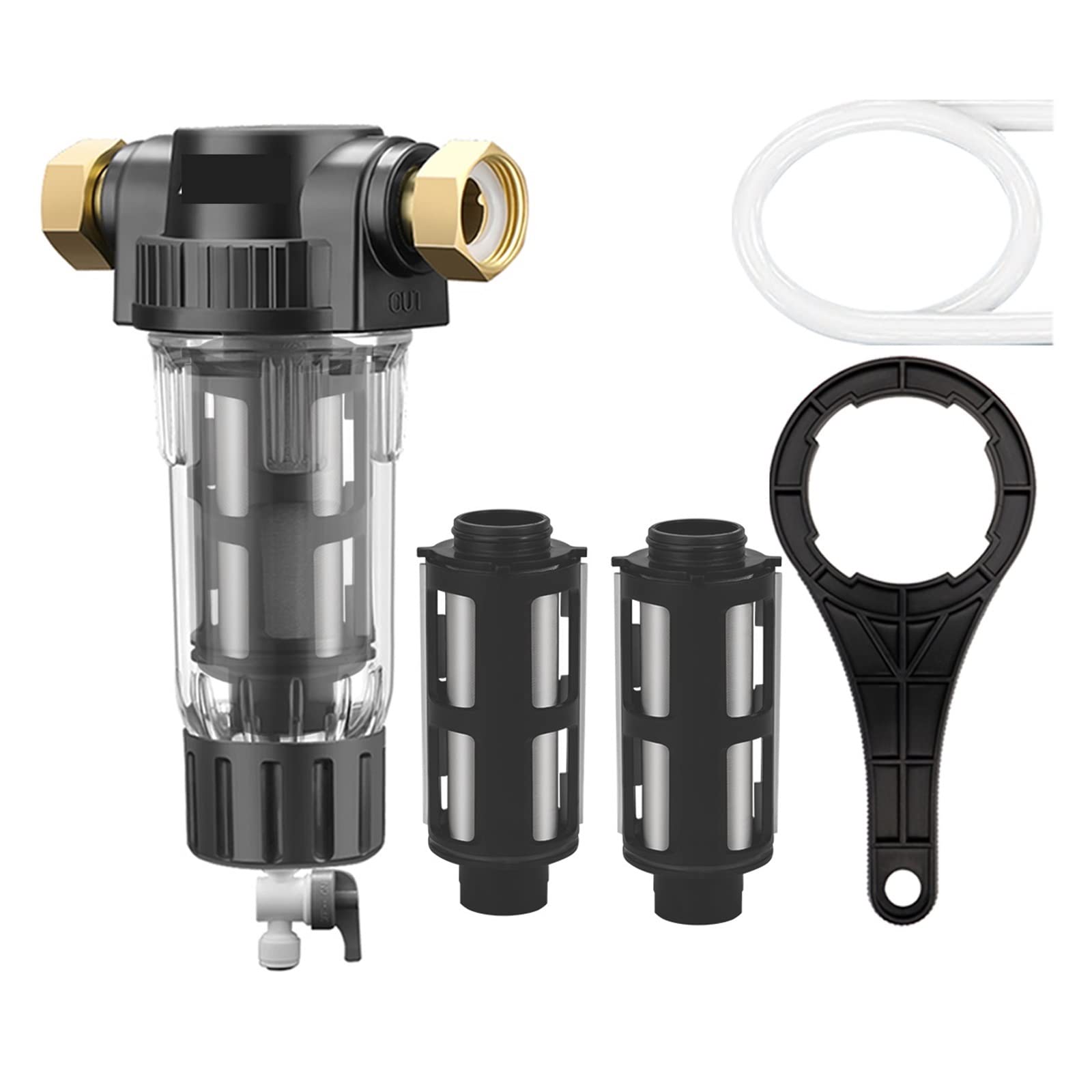 Water Filter System, Pre Filter Whole House Spin Down Sediment Water Filter Central Prefilter Purifier System Backwash Stainless Steel Mesh(Host and 3X Filter)