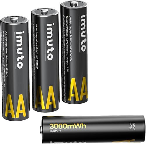 Miniatura 10 de imuto Baterías recargables AA con cargador, paquete de 16 baterías de litio AA de 3000mWh, cargador de batería de litio estilo caja de