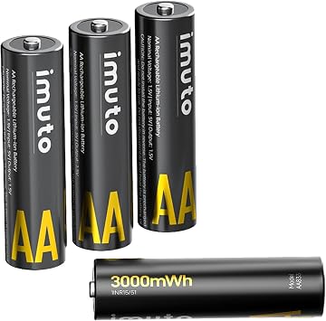 imuto Rechargeable aa Batteries, 3000mWh aa Lithium Batteries 4 Pack