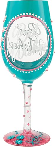 Enesco Designs by Lolita Best Wishes - Copa de vino artesanal pintada a mano, 15 onzas, multicolor