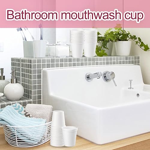 Miniatura 5 de Paquete de 50 vasos de papel blanco de 3 onzas, tazas de baño desechables, tazas de enjuague para agua, jugo, dulces, ideales para fiestas, baño y