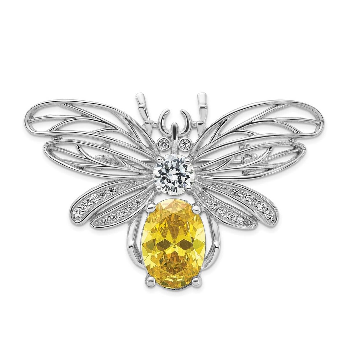 47.25mm Cheryl M 925 Sterling Silver Rhodium Plated Brilliant cut Yellow and White CZ Bee Pin Jewelry for Women