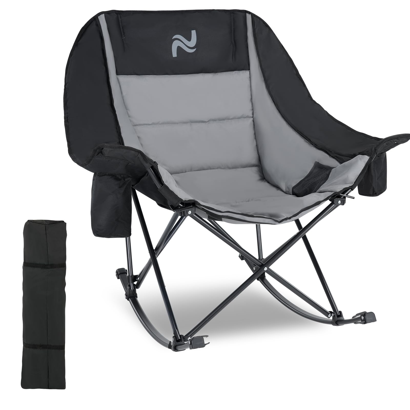 NAIZEA Folding Rocking Camping Chair, Portable Outdoor Rocker w/Cooler Bag