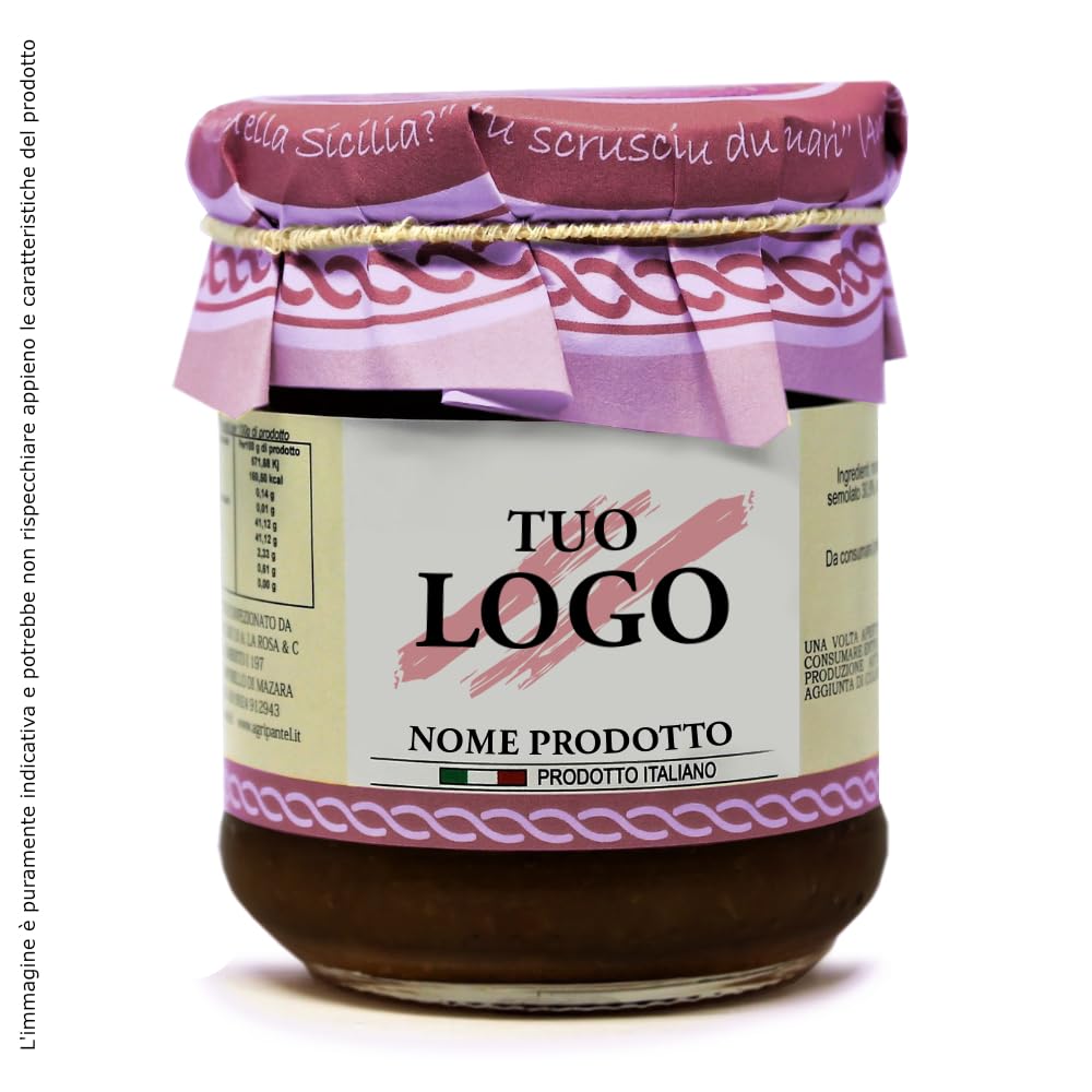 60 Barattoli da 200g Creme Dolci Spalmabili con Etichetta Personalizzabile Gusti Mandorla, Nocciola e Cacao o Moretto - Prodotti Tipici Siciliani