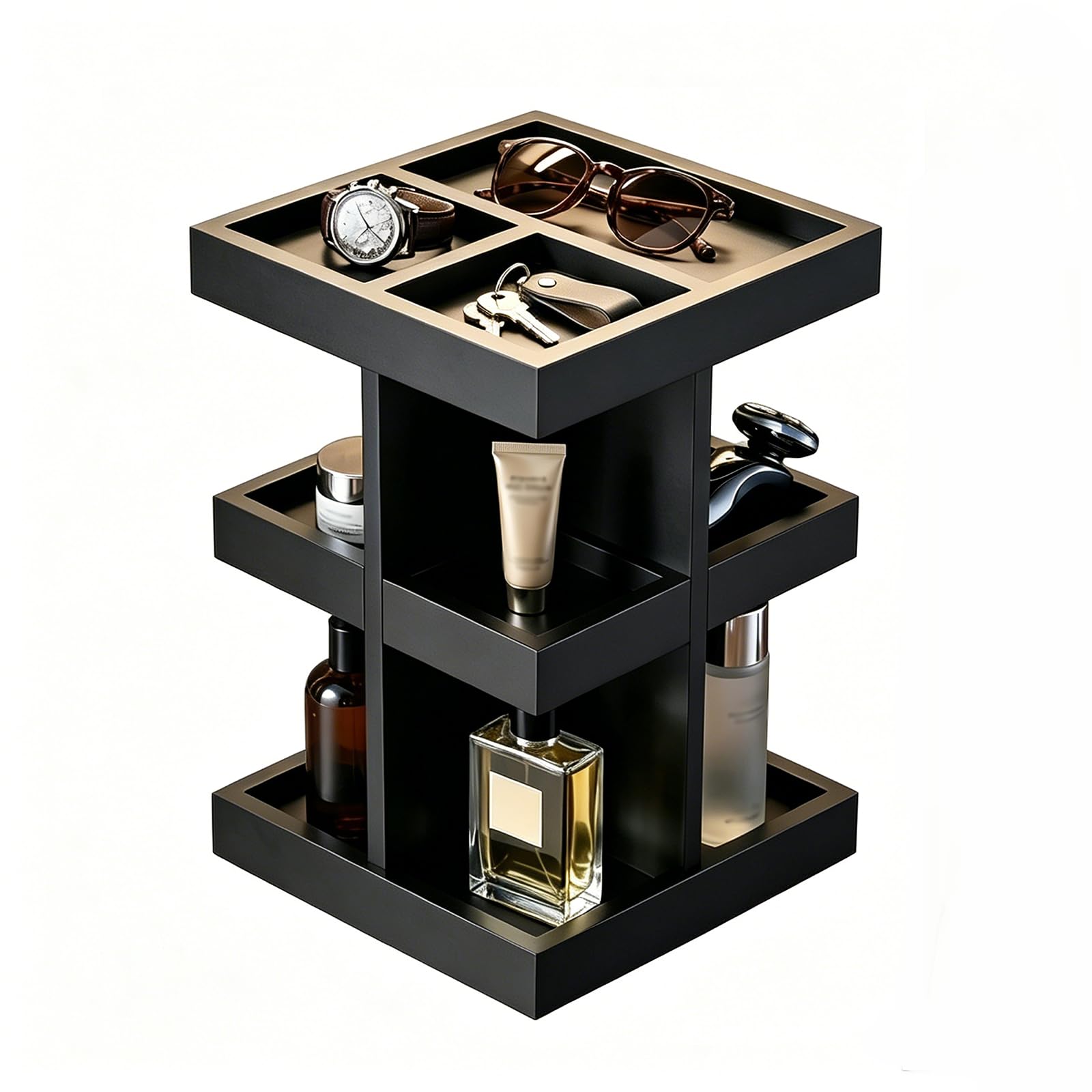 Raoletin Bedside Table Organiser, 3-Tier Wooden Bathroom Accessories for Men, Bedroom Bathroom Countertop Organizer for Wallet, Keys Watch and Perfume Storage, Vanity Desk Tray, Gift for Him