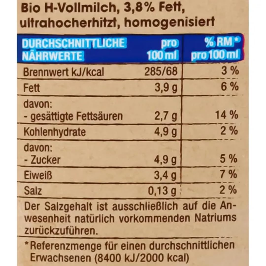Milch H-Vollmilch 3,8% Fett, Haltbare Milch,je 1 Liter, 24 Stück mit pufai Grocery