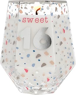 Pavilion Gift Company - Sweet 16 Glass Candle, 16th Birthday Gifts for Girls, Sweet Sixteen Gifts for Girls, Diamond Shaped Candle, Happy Birthday Candles Gifts for Women, 1 Count, 11 Ounces