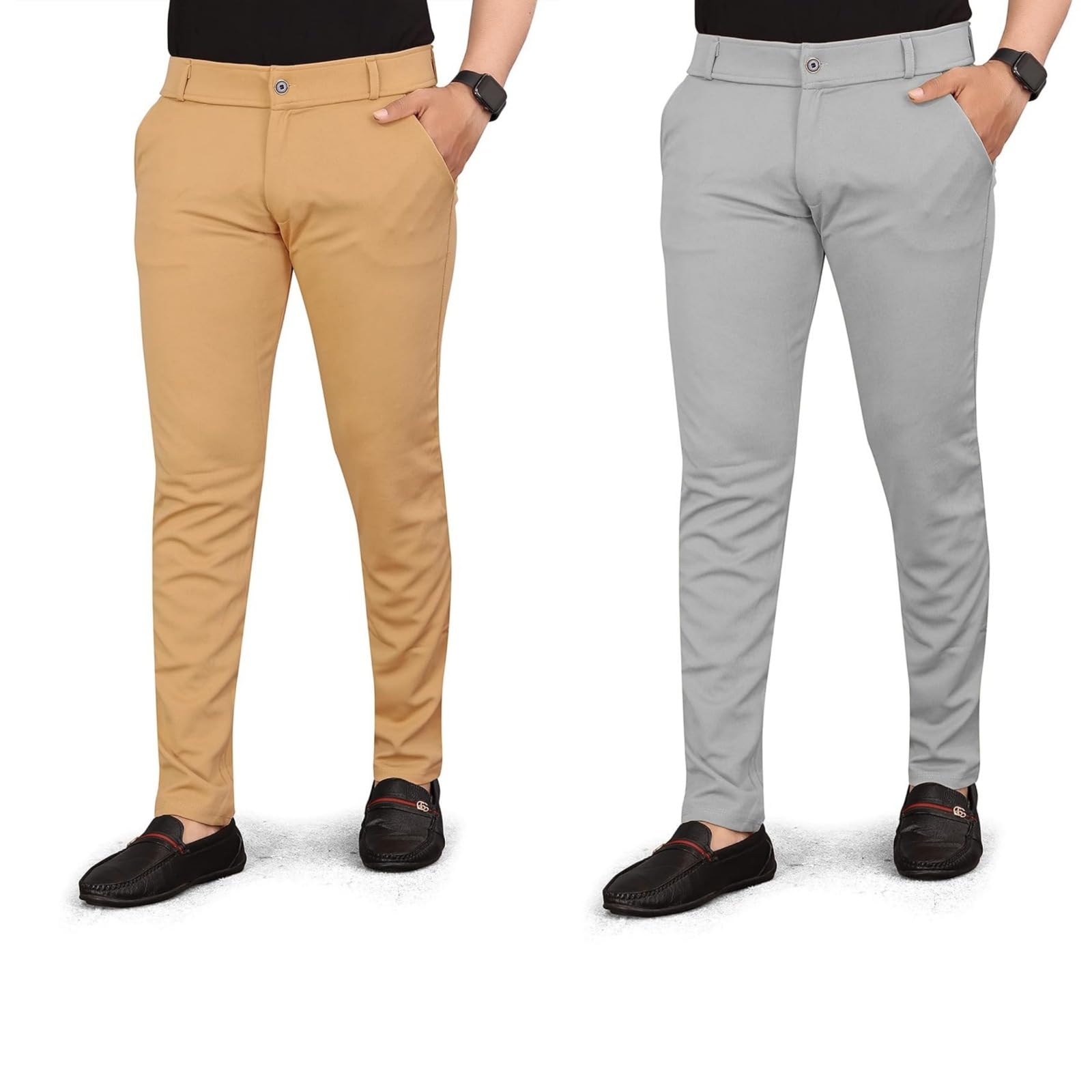 bhikadiya Men's Slim Fit Formal Trousers, Cotton Blend Stretchable Office Wear Pants, Pants Combo-picture-15