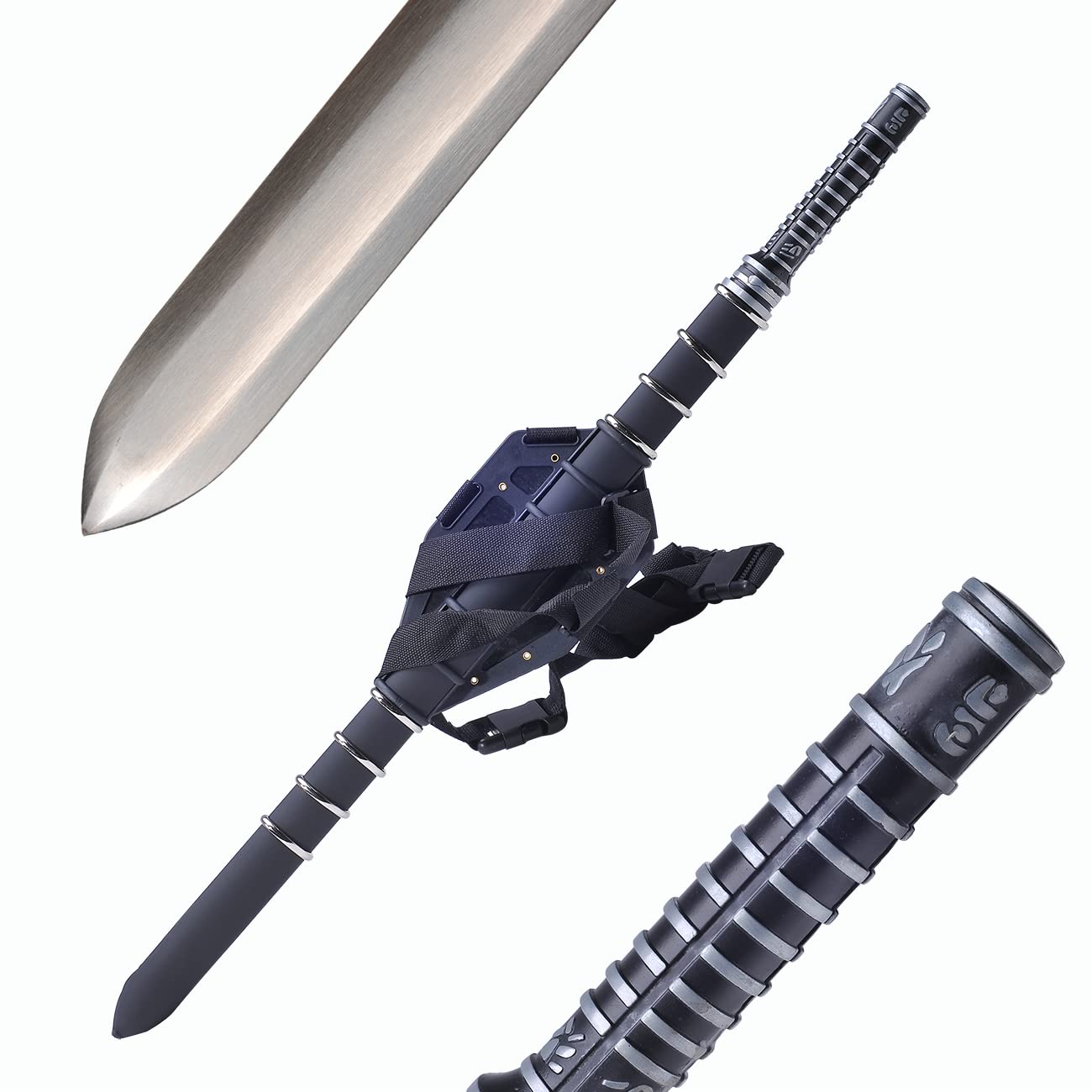 Sauvagine-Blade Style Full Tang Sword with Back Sheath – Stainless Steel Cosplay Prop for Movie Fans, Adjustable Shoulder Harness for Halloween Costume