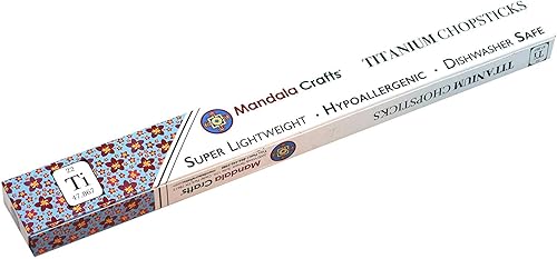 Miniatura 6 de Mandala Crafts Juego de palillos reutilizables de titanio con funda para adultos y niños portátil y apto para lavavajillas, paquete de 1 par, mango