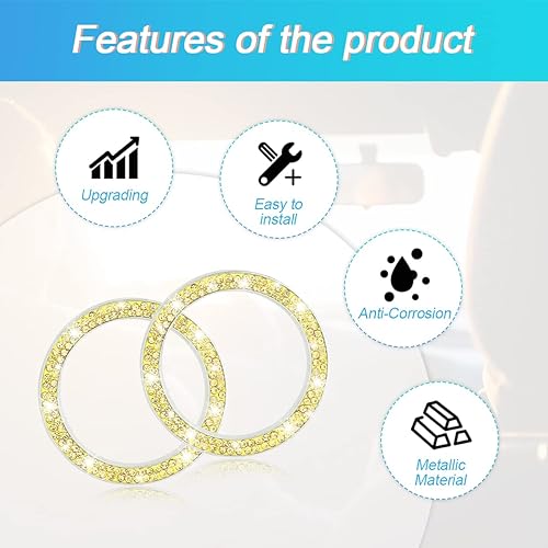 Miniatura 3 de Paquete de 2 calcomanías de anillo con diamantes de imitación para botón de arranque o ignición del automóvil, accesorios brillantes para el