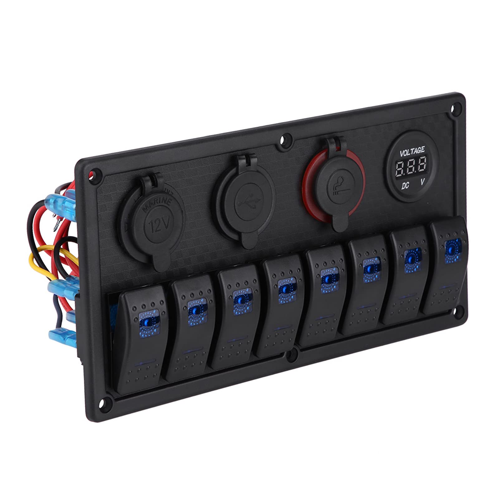 12V 24V 8 Gang Interruttore a bilanciere Barca per auto Impermeabile LED Interruttore a bilanciere Pannello di controllo Doppio voltmetro USB Accendisigari,Interni automobilistici