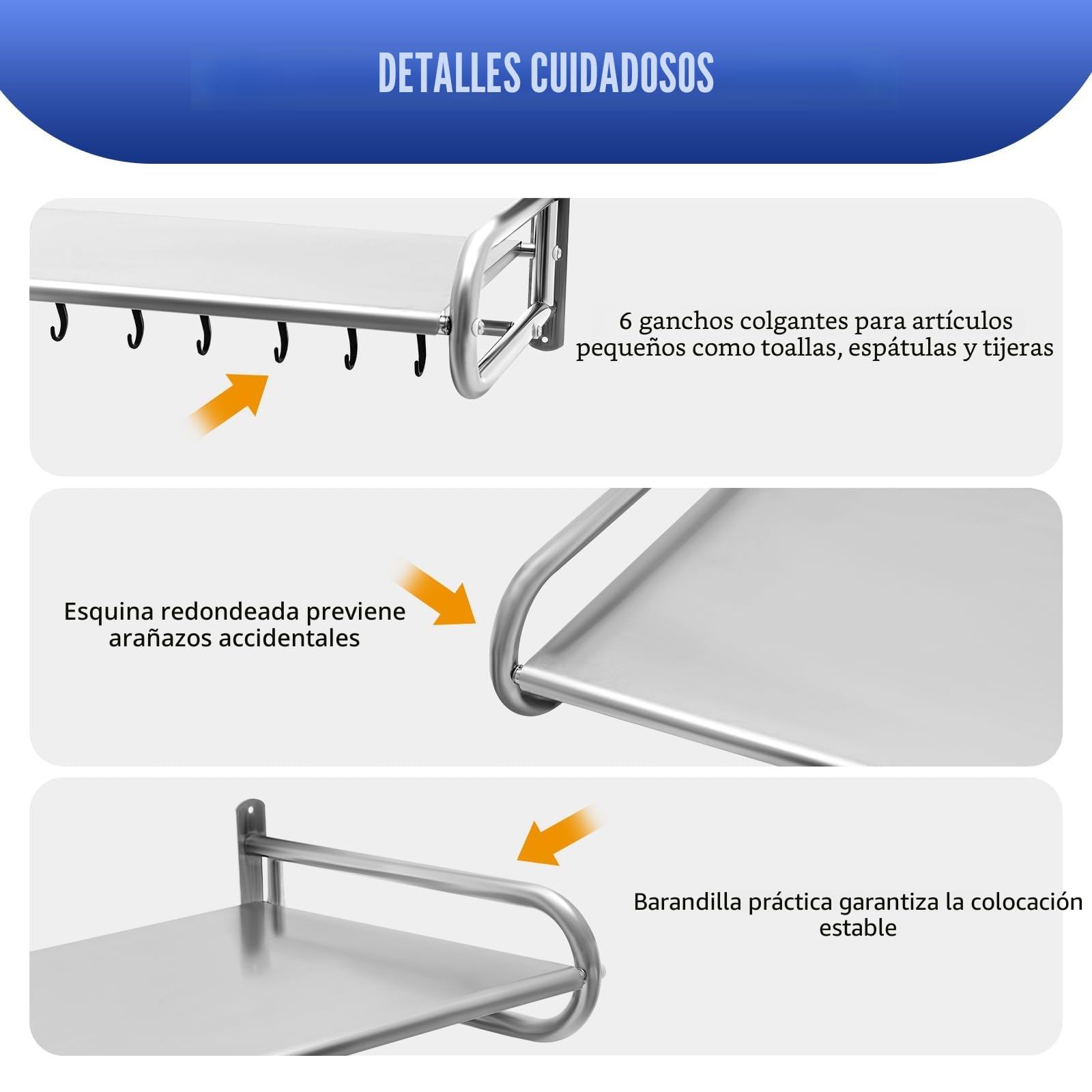 Soporte para microondas de acero inoxidable, soporte de pared para microondas de hasta 30 kg, soporte de pared con 6 ganchos para cocina, salón, balcón, baño