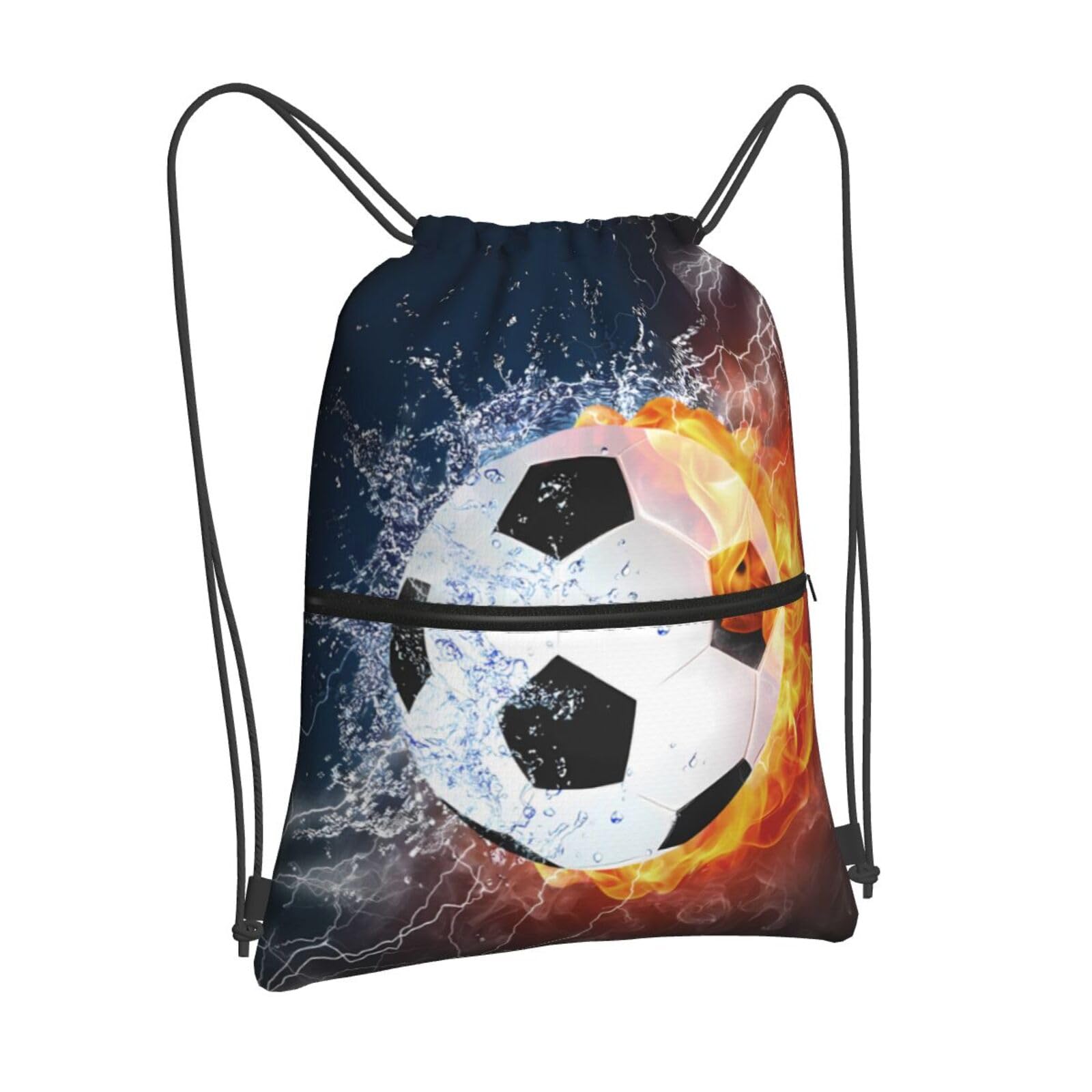 Newhomestyle Kids Football Drawstring Bags for Boys Girls, Outdoor Sports Themed Drawstring Backpack, Casual Adults Water and Fire Soccer Printed Knapsack for Gym Travel Swimming Hiking Camping โ image 1