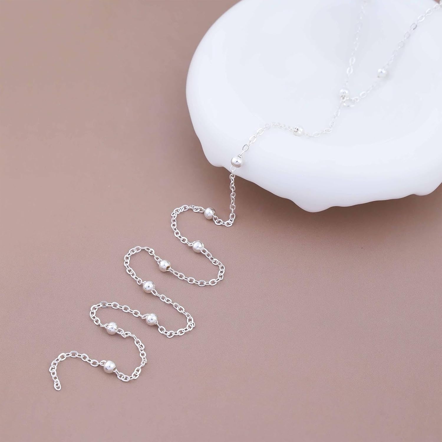 Vintage Long Chain Drop Y Necklace Long Ball Chain Necklace Boho Chian Y Lariat Necklace Silver Thin Chian Choker Necklace Jewelry for Women - Image 4