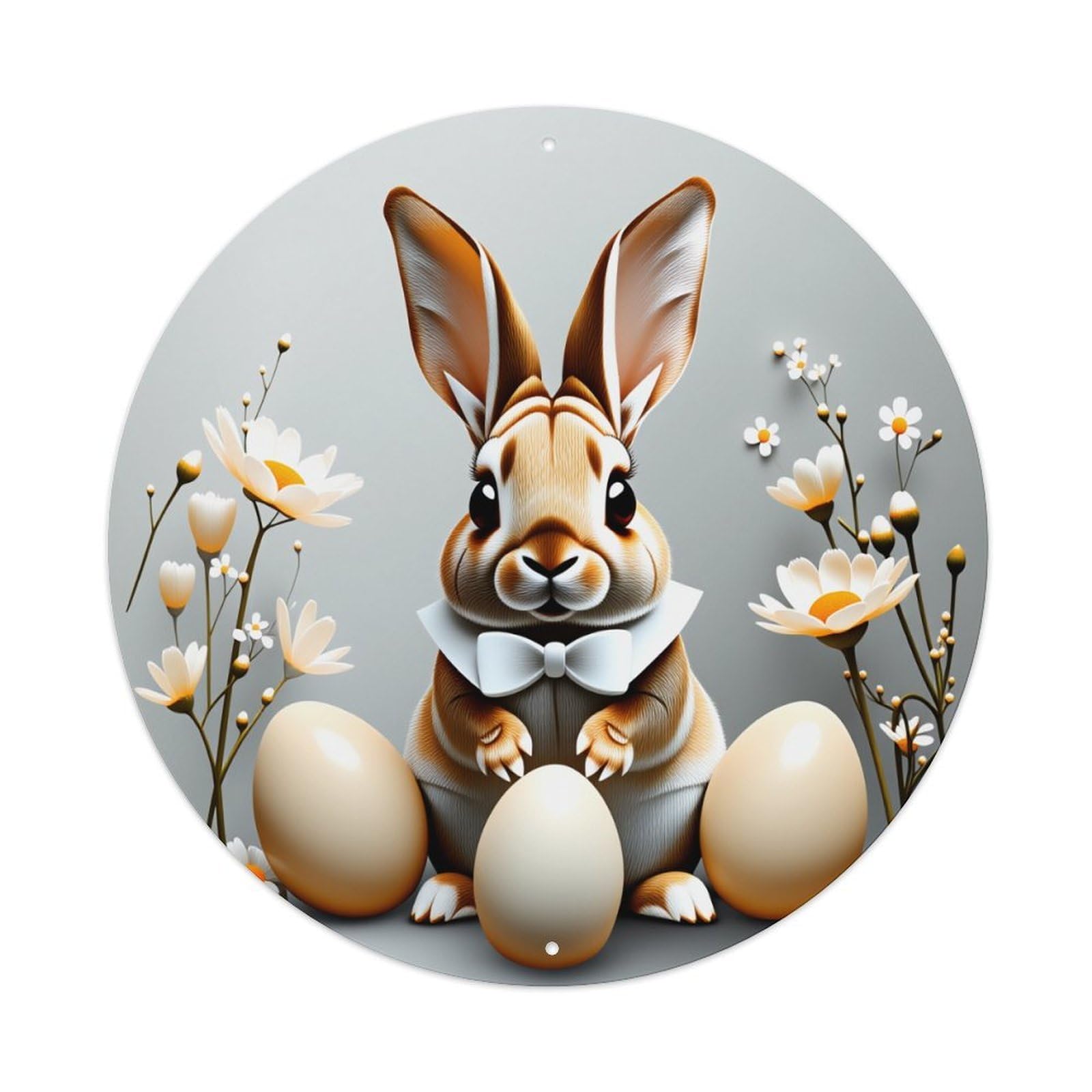 Easter Bunny With Eggs And Flowers Round Vintage Tin Sign,Retro Wall Art,Metal Poster for Home, Bar, Garage, Cafe, Rustic Indoor & Outdoor Decor, 8x8 Inches