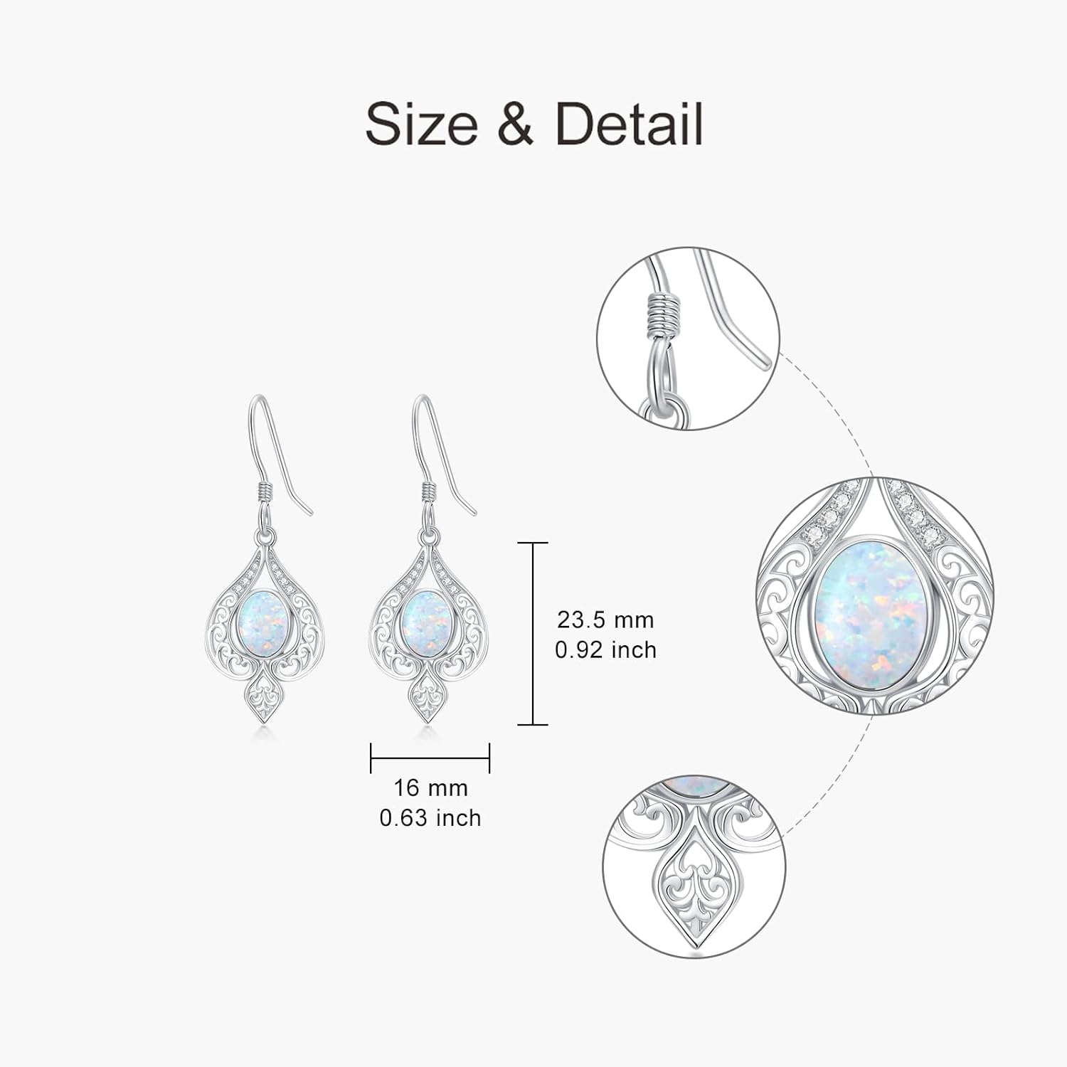 Vintage Opal Dangle Earrings for Women 925 Sterling Silver Genuine Opal Dangle Drop Earrings with Diamond October Birthstone Jewelry Gift for Mother Wife - Image 5
