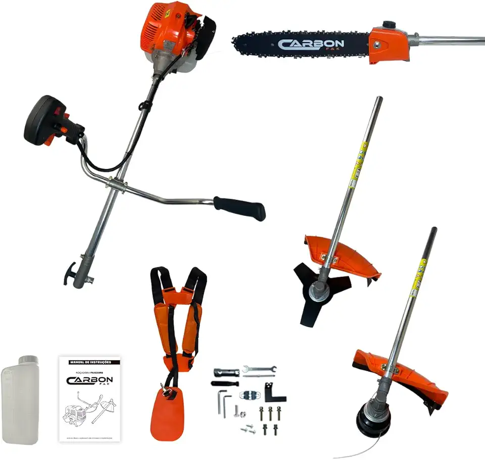 Roçadeira Gasolina Bipartida Profissional 2,5HP 52cc + Sabre Motopoda de Galhos 2 em 1 FAK520RB Carbon Fak