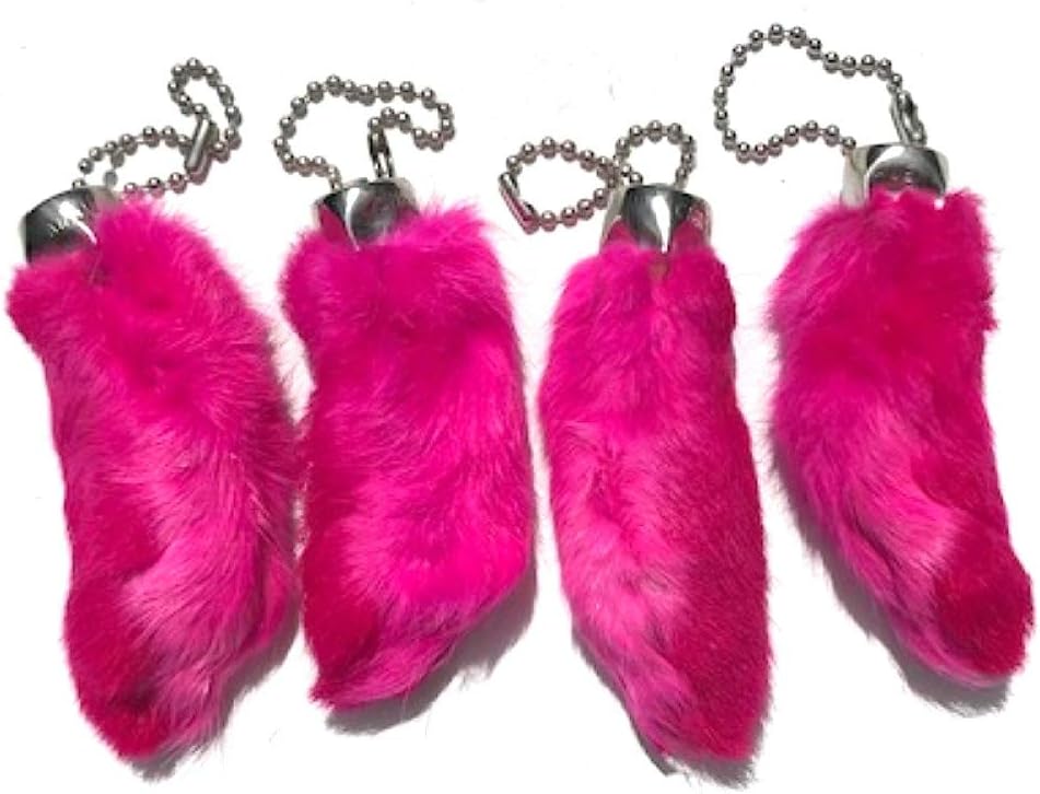 Rabbit Rabbits Foot Keychain Pink 4 Pieces