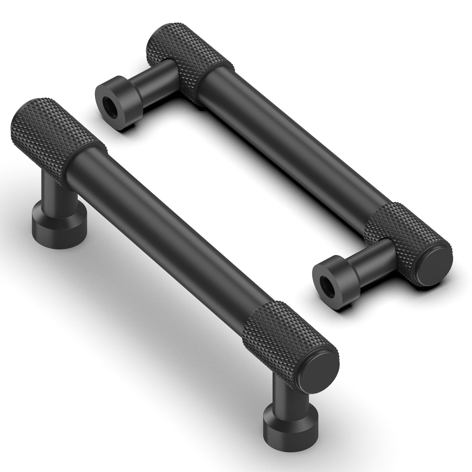 Asimerdeco 10 Pack Matte Black Knurled Cabinet Pulls 3.75 Inch(96mm) Kitchen Cabinet Handles Cabinet Hardware Drawer Pulls — image 1