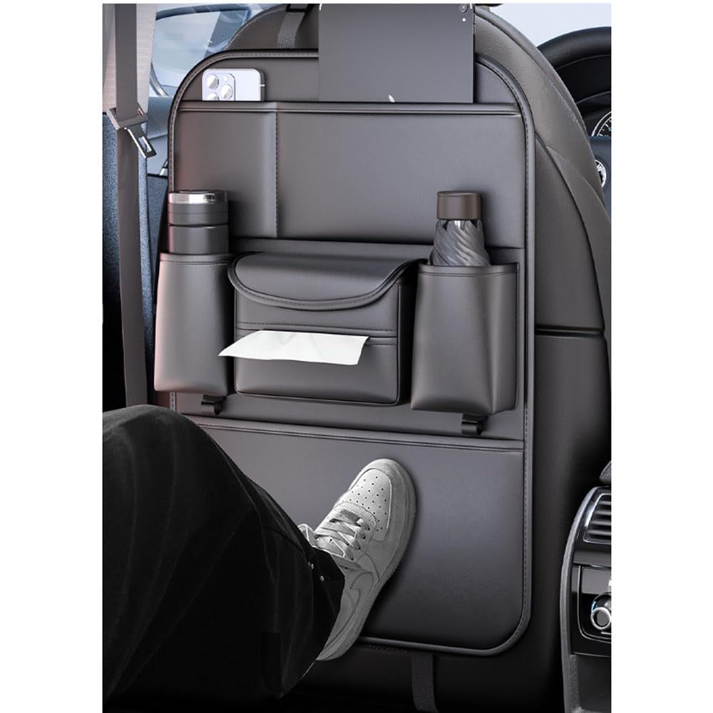 Organizador Asiento Coche, Protector Asiento Coche, Organizador Coche con Protector de Patadas, Portavasos, Portapañuelos y Ganchos para Coches, SUV o Furgonetas