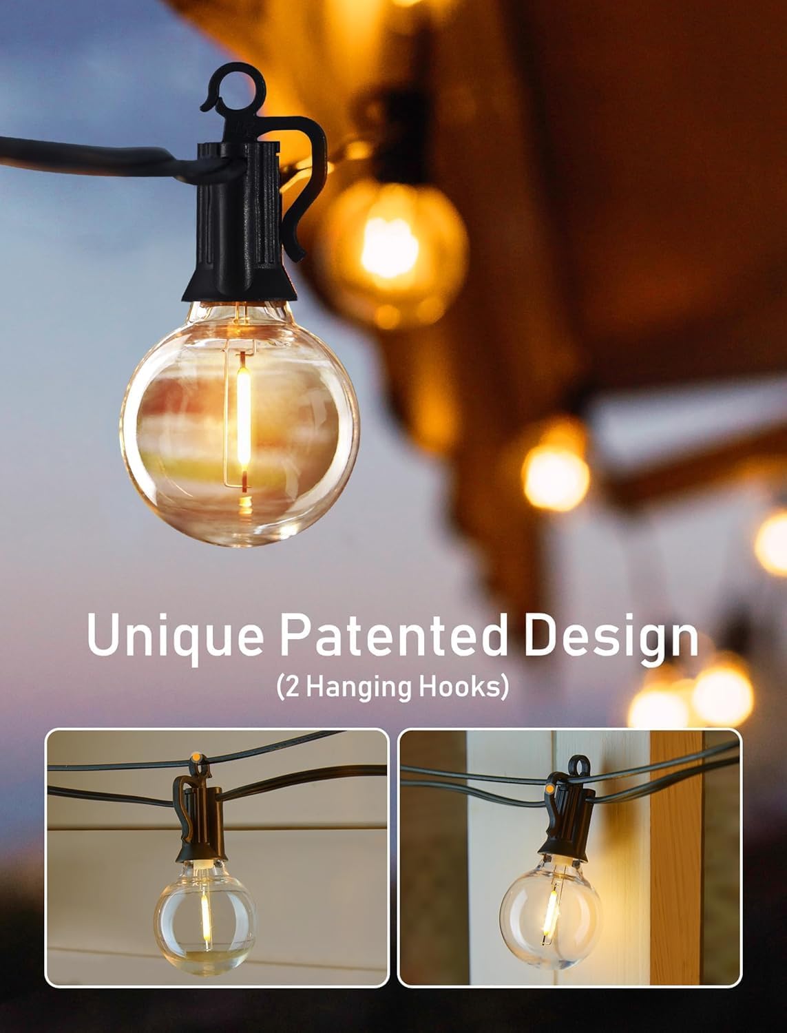 Solar Outdoor String Lights Patio Bistro Lights, 25ft 267LED G40 Bulbs, USB Rechargeable Portable Edison Café String Lights for Porch, Pergola, Backyard, Garden, Pool, Party, Camping (1)