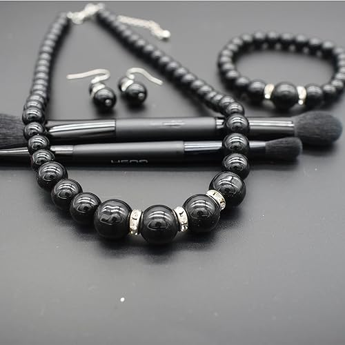 Miniatura 6 de JNF Collar de perlas para mujer, collar y aretes de perlas de cristal con diamantes de imitación para novia, fiesta, joyería de boda