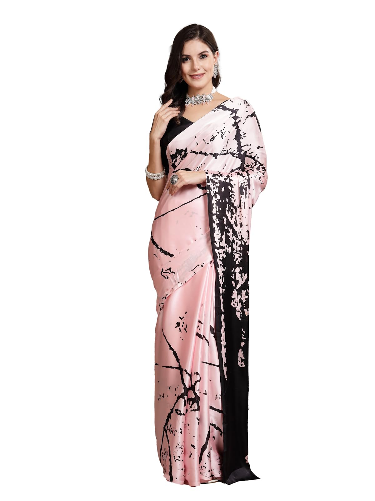 Stylum Women's Tie & Dye Print Satin Saree (Srpinkcozy_Pink)