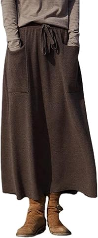 Falda Larga de Lana para Mujer con Bolsillos Cintura Elastica Cálida Falda Midi Plisada Invierno Otoño