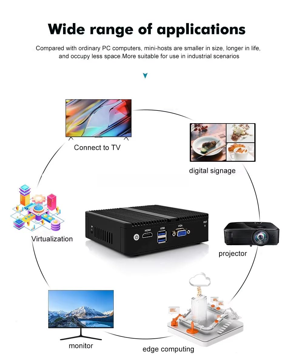 Micro-Firewall-Gerät, 2,5 G, lüfterlos, j5005 4xi226-V RJ45 Desktop | Firewall-Gerät AES-NI ESXi geeignet für pfSense Mini-PC, VGA, HDMI
